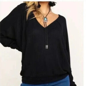 Free People NWT Santa Clara Thermal Top Black